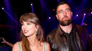 Taylor Swift and Travis Kelce at the 2026 iHeartRadio Music Awards held at Dolby Theatre on March 26, 2026 in Los Angeles, California. (Photo by Christopher Polk/Billboard via Getty Images)
