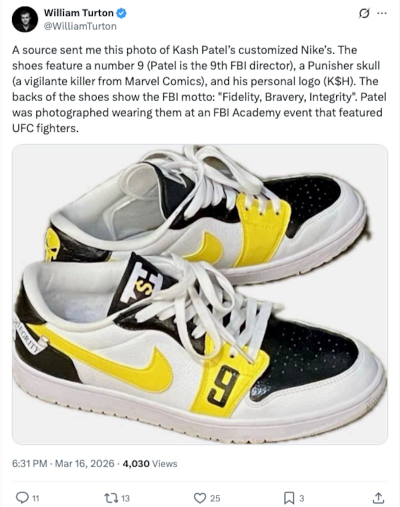 Patel reportedly has a pair of customized Nikes, featuring his personal logo: K$H.