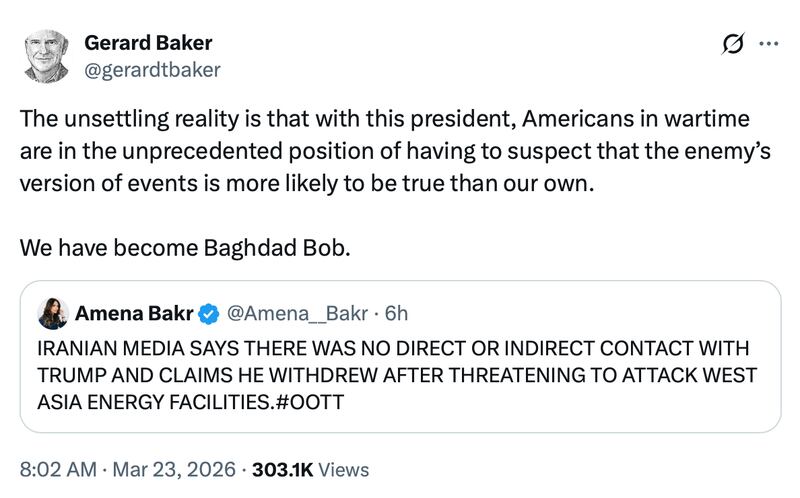 Baker is a frequent guest on Fox News and served as editor-in-chief of the Wall Street Journal. Gerard Baker/X.