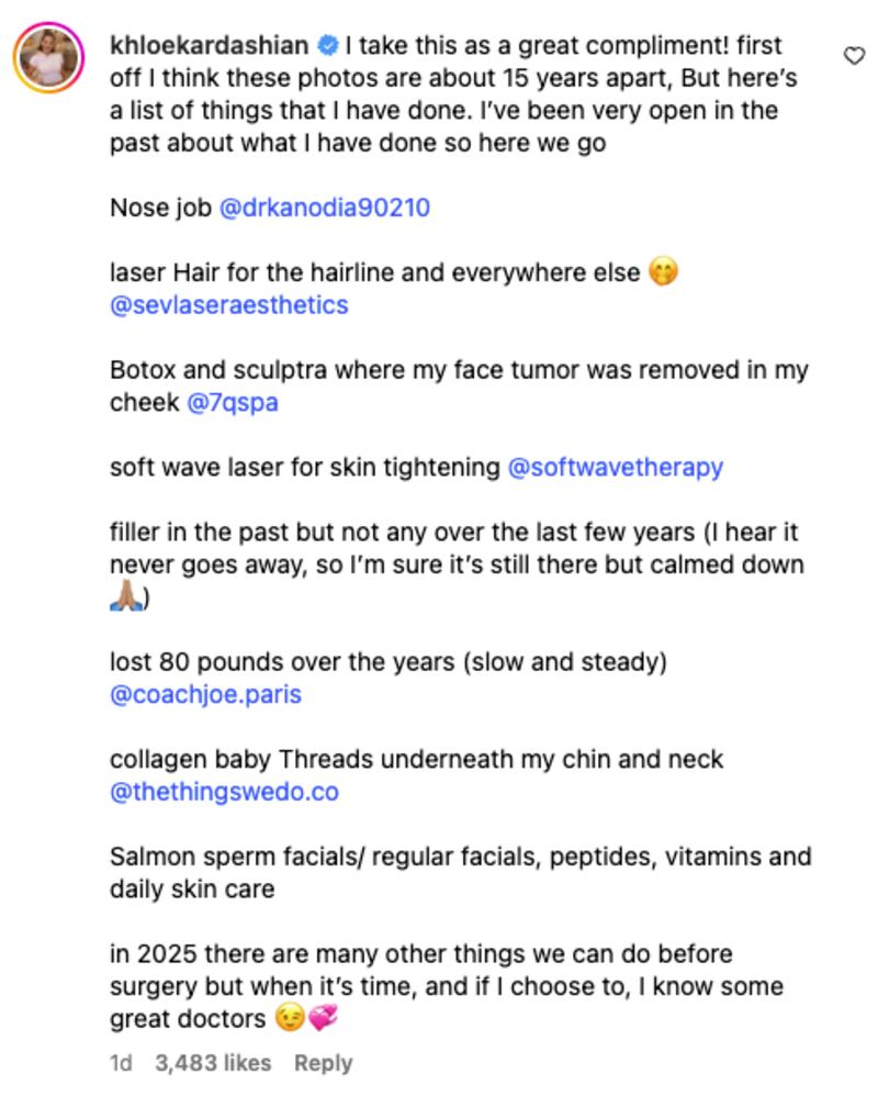 Khloe Kardashian listed the cosmetic surgery she’s had.