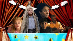 Chase Infiniti, One Battle After Another, Scarlett Spears, Wicked: For Good, Cary Christopher, Weapons, Miles Caton, Sinners, Jacobi Jupe in Hamnet in a children's play theater