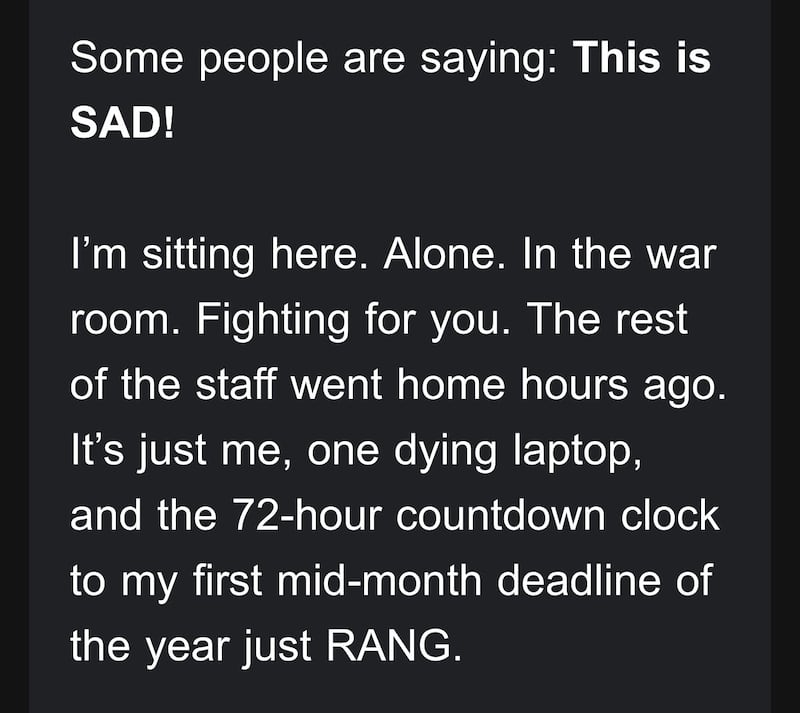 Donald Trump begging email.