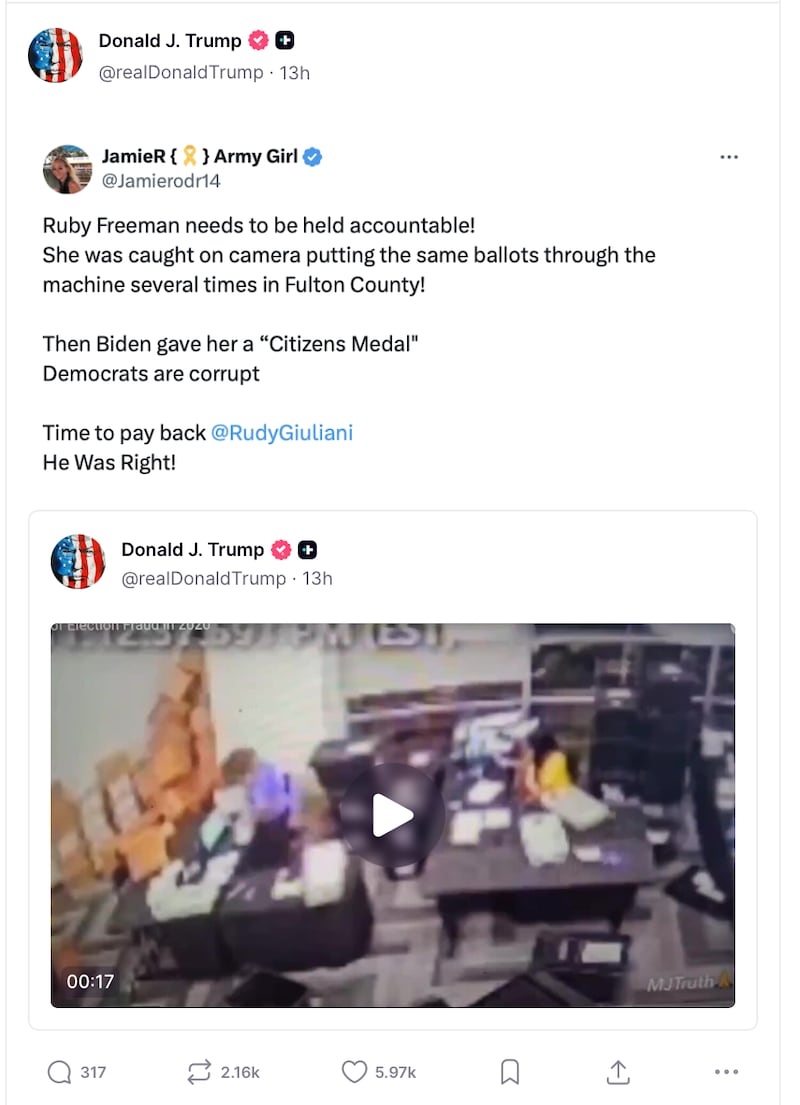 Trump criticized one of the Georgia poll workers that Rudy Giuliani kept defaming.