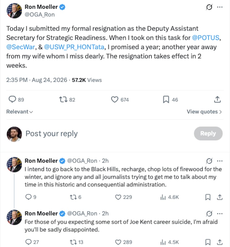 Moeller showed no interest in speaking to reporters about his role in the Trump administration.