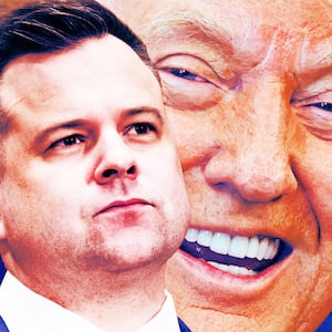 A photo illo illustration of Bill Pulte and Donald Trump