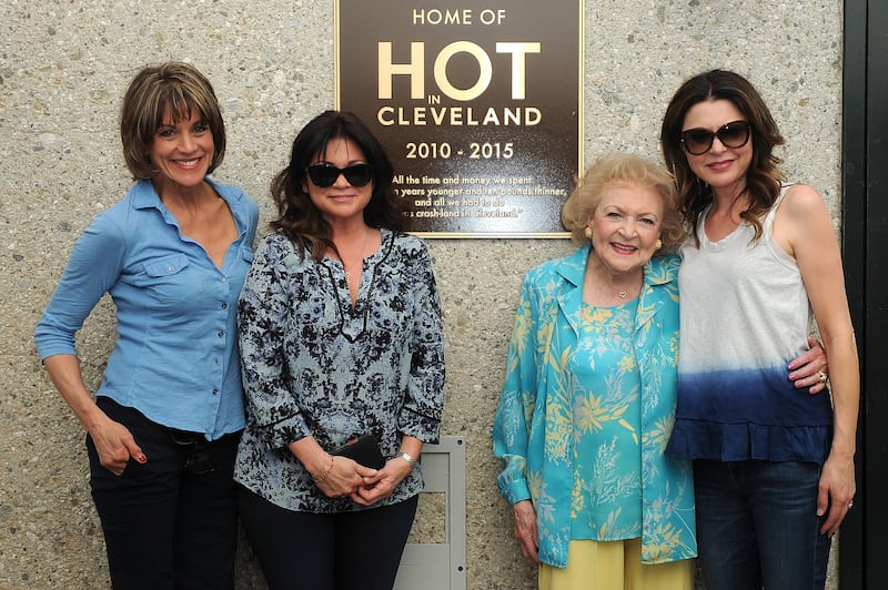 Wendie Malick, Valerie Bertinelli, Betty White and Jane Leeves attend the TV Land dedicates a plaque to "Hot In Cleveland" on stage 19 at CBS Studio Center on March 27, 2015
