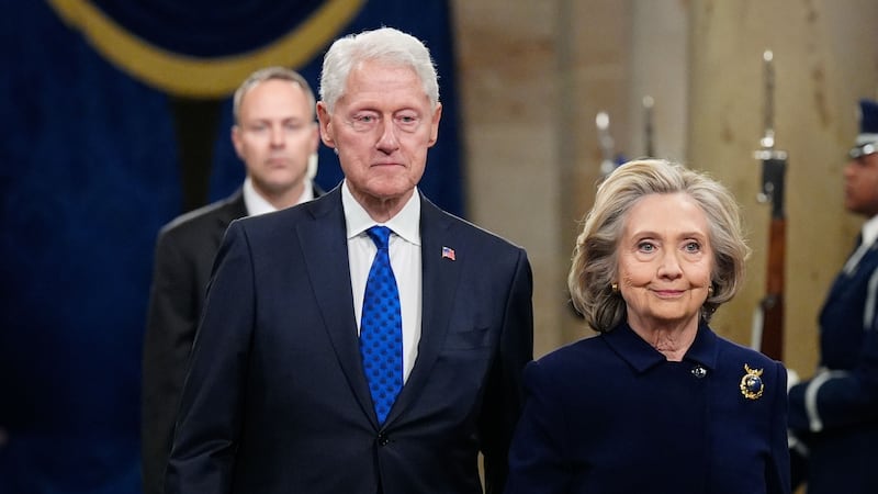 Bill Clinton and Hillary Clinton arrive prior to the inauguration of President-elect Donald Trump at the United States Capitol on January 20, 2025 in Washington, DC.