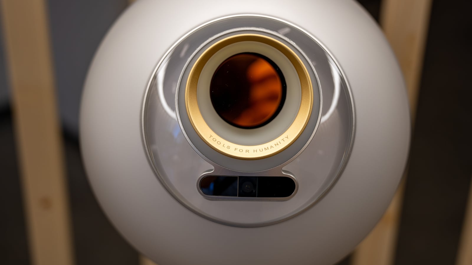 Close-up of biometric scanning Orb at Union Square location in San Francisco, California for World, formerly Worldcoin, a biometric cryptocurrency company founded by Sam Altman using iris scanning to identify humans online, May 13, 2025. (Photo by Smith Collection/Gado/Getty Images)