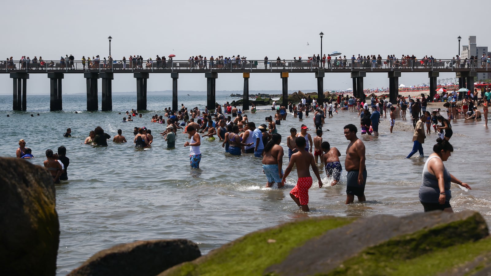 Beach goers at Coney Island beach