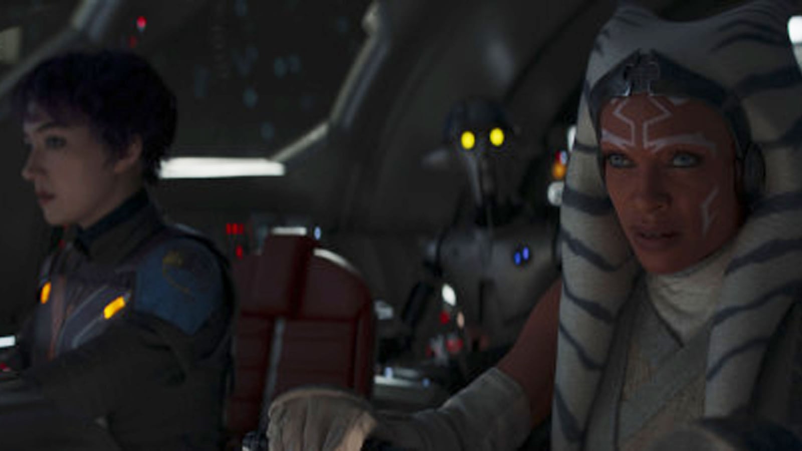 Sabine Wren (Natasha Liu Bordizzo), Huyang (David Tennant) and Ahsoka Tano (Rosario Dawson).