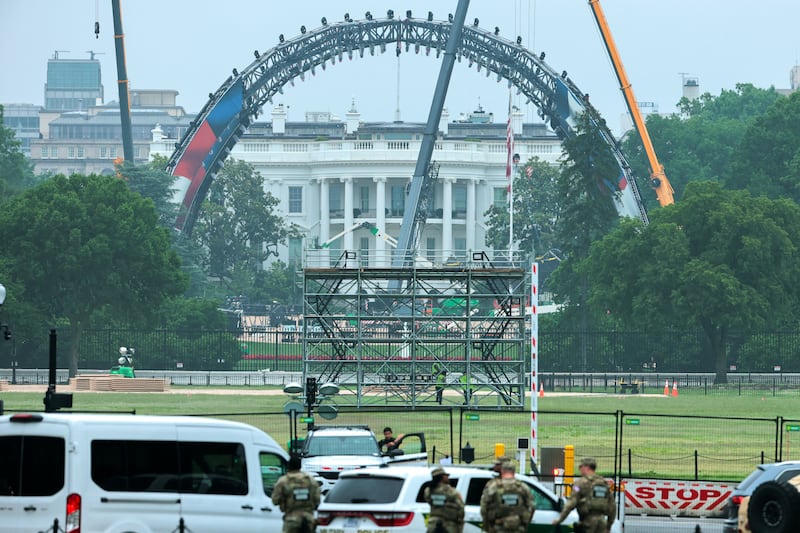 Construction is underway on a temporary arena that will host the UFC Freedom 250 fight card in June on the South Lawn of the White House in Washington, D.C., U.S., May 26, 2026.