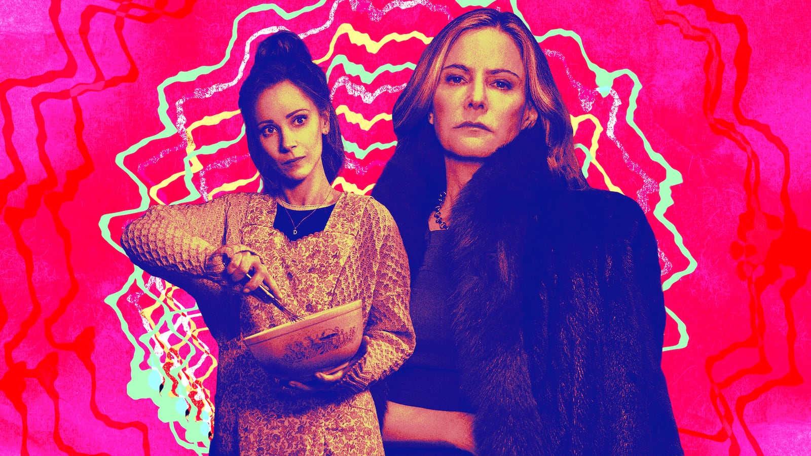 A photo illustration of Juno Temple and Jennifer Jason Leigh on Fargo.