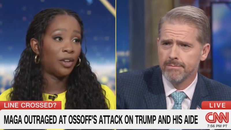 Abby Phillip (L) tackles Scott Jennings over his hypocrisy about Donald Trump and Natalie Harp.