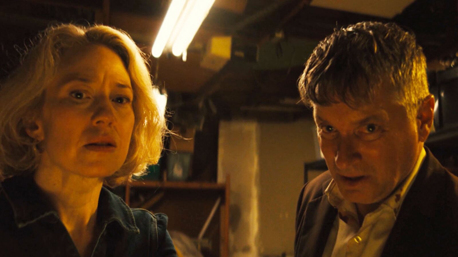 A photo including Shea Whigham and Carrie Coon from the film Lake George