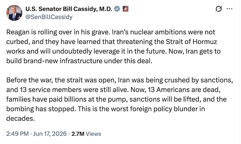 Bill Cassidy attacks Trump's Iran deal