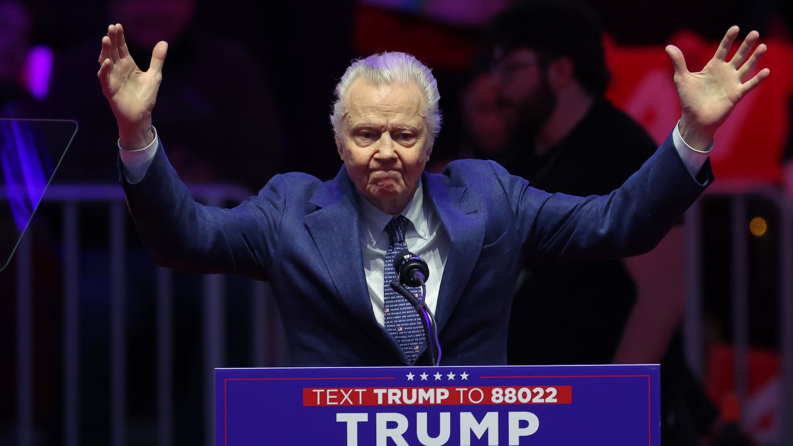 WASHINGTON, DC - JANUARY 19: Actor Jon Voight speaks at Donald Trump's victory rally on January 19, 2025 in Washington, DC. U.S. President-elect Trump and Vice President-elect JD Vance will be sworn in on January 20. (Photo by Scott Olson/Getty Images)