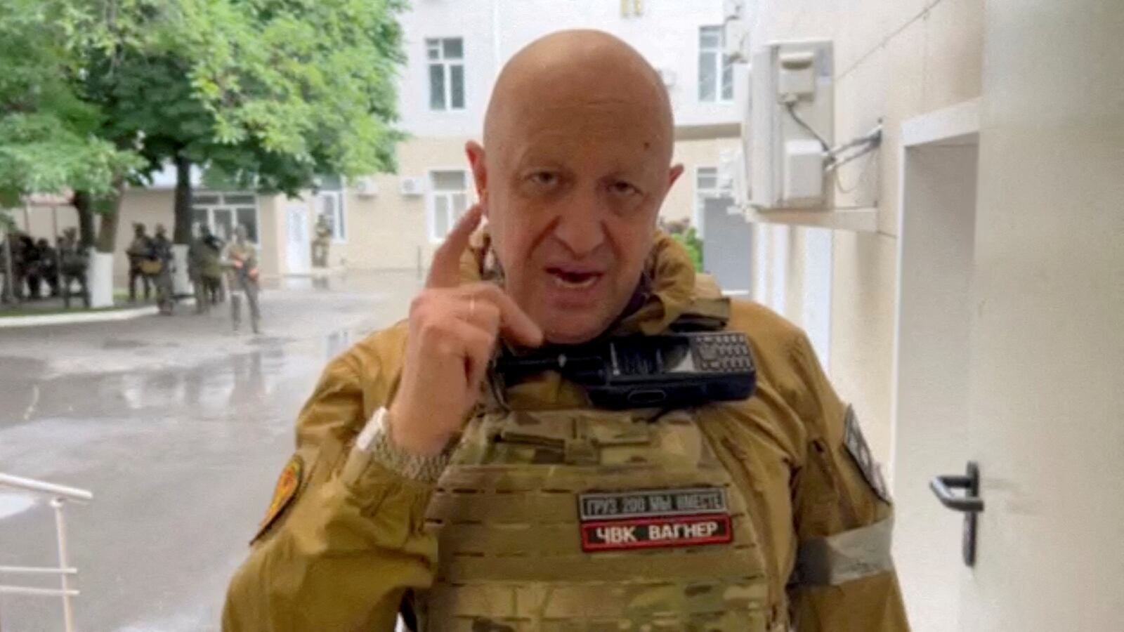 Wagner mercenary group leader Yevgeny Prigozhin speaks inside the headquarters of the Russian southern army military command centre in the city of Rostov-on-Don, Russia, in this still image taken from a video released June 24, 2023.