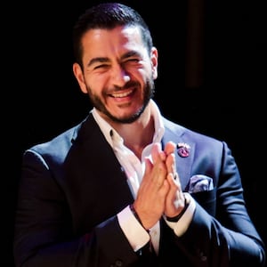 U.S. Senate Democratic candidate Abdul El-Sayed appears on stage, with vote counting continuing for Michigan's Democratic U.S. Senate primary, during an election night rally in Detroit, Michigan, U.S., August 5, 2026. REUTERS/Rebecca Cook