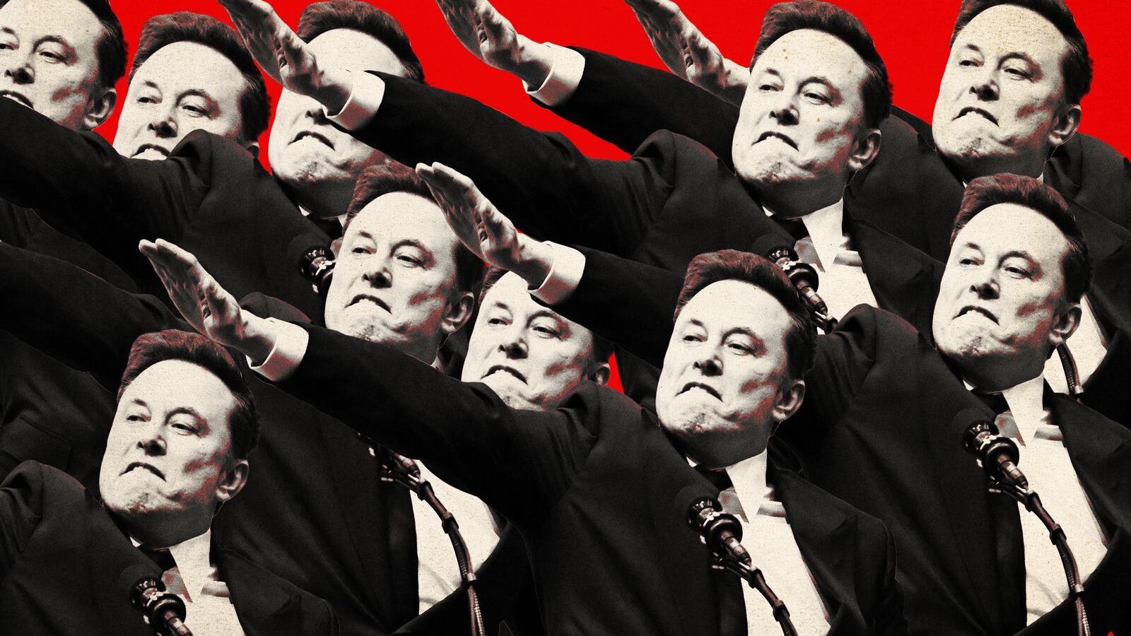 A photo illustration of Elon Musk doing a gesture associated with Nazi Germany and fascist Italy.