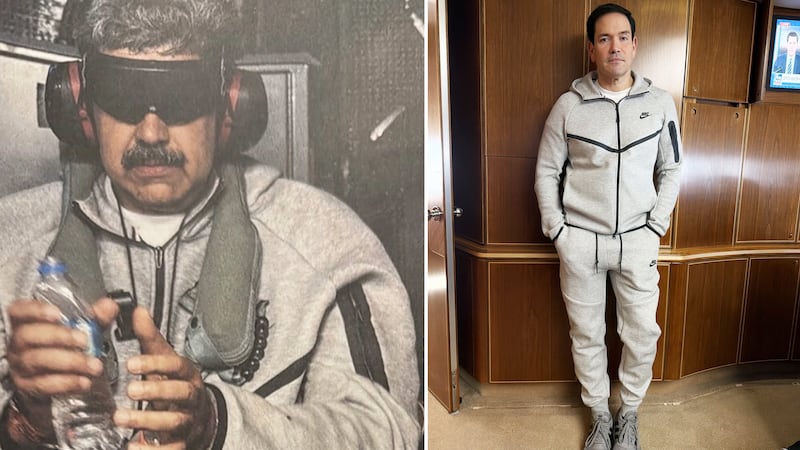 Nicolás Maduro in U.S. custody and Marco Rubio.