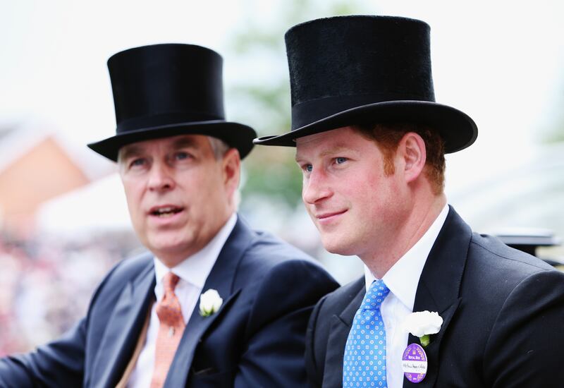 Prince Andrew and Prince Harry during the Royal Procession at the 2014 Royal Ascot.