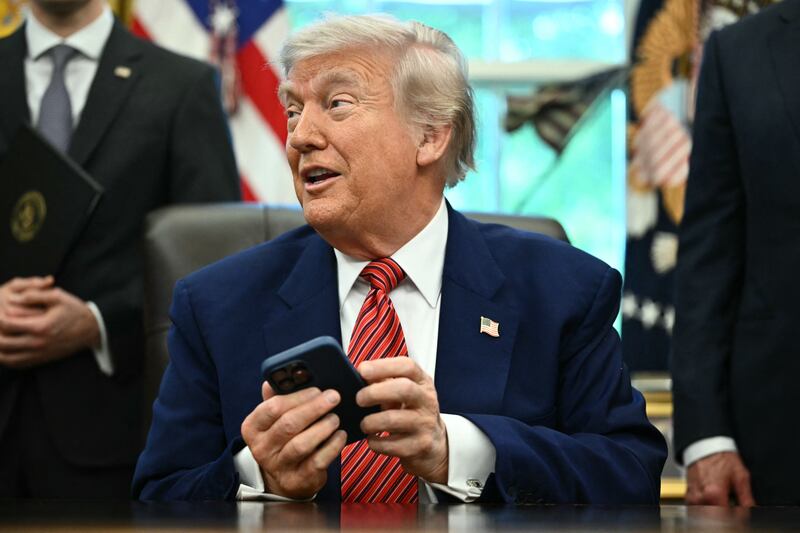 US President Donald Trump speaks after signing executive orders in the Oval Office of the White House in Washington, DC, on May 23, 2025.