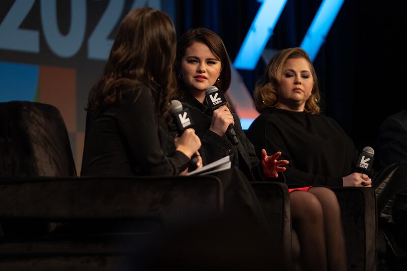 Selena Gomez and Mandy Teefey at the Featured Session: Mindfulness Over Perfection: Getting Real On Mental Health as part of SXSW 2024 Conference and Festivals held at the Austin Convention Center on March 10, 2024 in Austin, Texas.