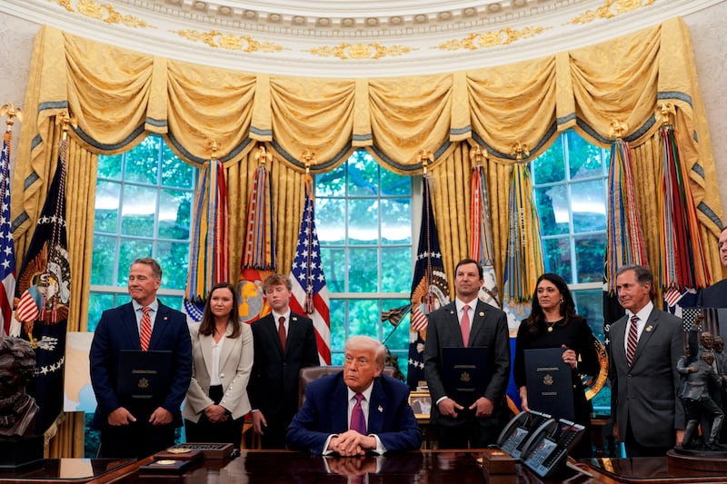 Bice, second from the right, was photographed with the president in the Oval Office in May 2025.