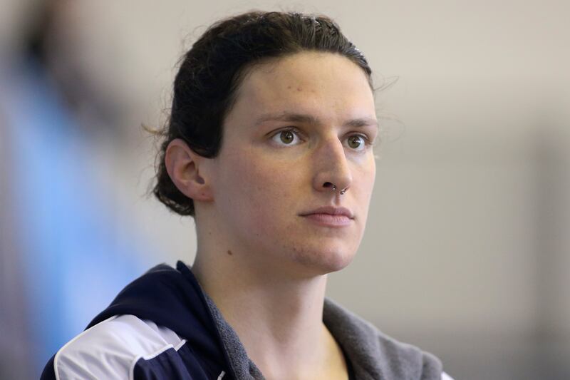 Mar 19, 2022; Atlanta, Georgia, USA; Penn Quakers swimmer Lia Thomas on the pool deck at the NCAA Swimming & Diving Championships at Georgia Tech. Mandatory Credit: Brett Davis-USA TODAY Sports