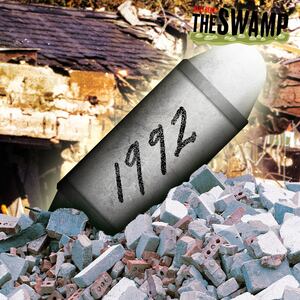 A photo illustration of a metal time capsule in the rubble of the White House East Wing demolition with the year 1992 written on it.