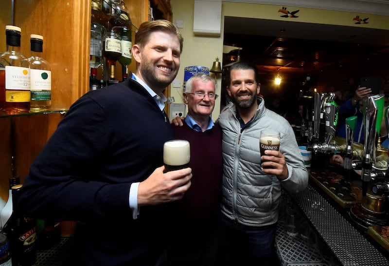 U.S. President Donald Trump's sons Eric and Donald Trump Jr. visit a local pub in Doonbeg village, Ireland June 5, 2019. REUTERS/Clodagh Kilcoyne