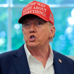 President Donald Trump speaks in the Oval Office August 22, 2025 in Washington, DC.