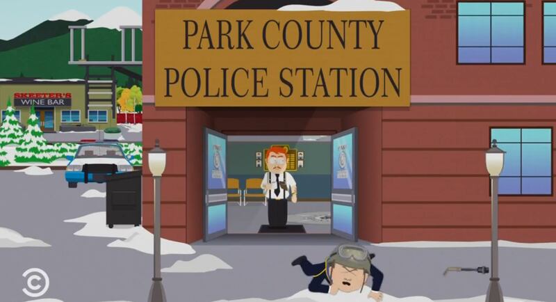 South Park, Pete Hegseth being kicked out of the South Park police station.
