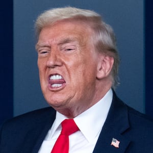 President Donald Trump speaks to the media in the White House briefing room about the administration's accomplishments on the anniversary of his first year of his second term in office, on Tuesday, January 20, 2026.