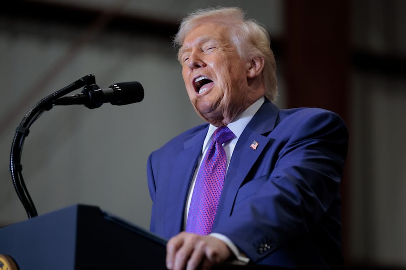 President Donald Trump speaks at the Coosa Steel Corporation on February 19, 2026 in Rome, Georgia.