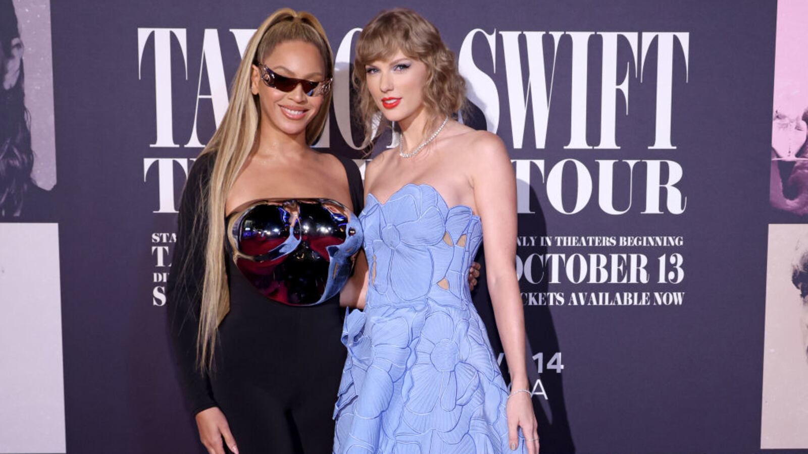 Beyoncé Knowles-Carter and Taylor Swift attend the “Taylor Swift: The Eras Tour” Concert Movie World Premiere at AMC The Grove 14 on Oct. 11, 2023, in Los Angeles, California.
