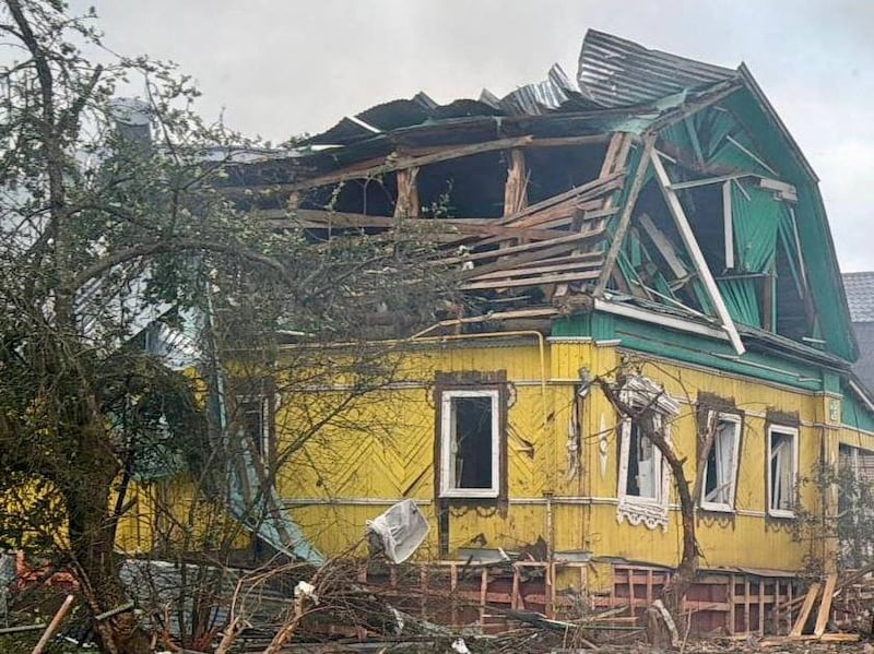 A damaged private house following a Ukrainian drone attack