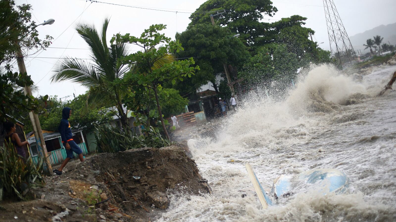 Waves crash against the shore as Hurricane Irma moves off from the northern coast of the Dominican Republic, in Puerto Plata, Dominican Republic September 7, 2017.