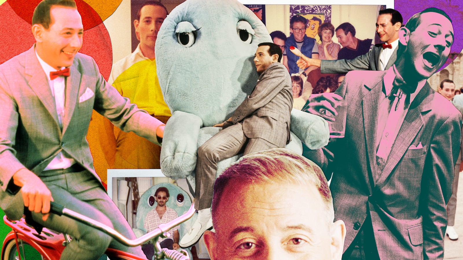 A photo illustration collage of Paul Reubens as Pee-Wee Herman throughout the years.