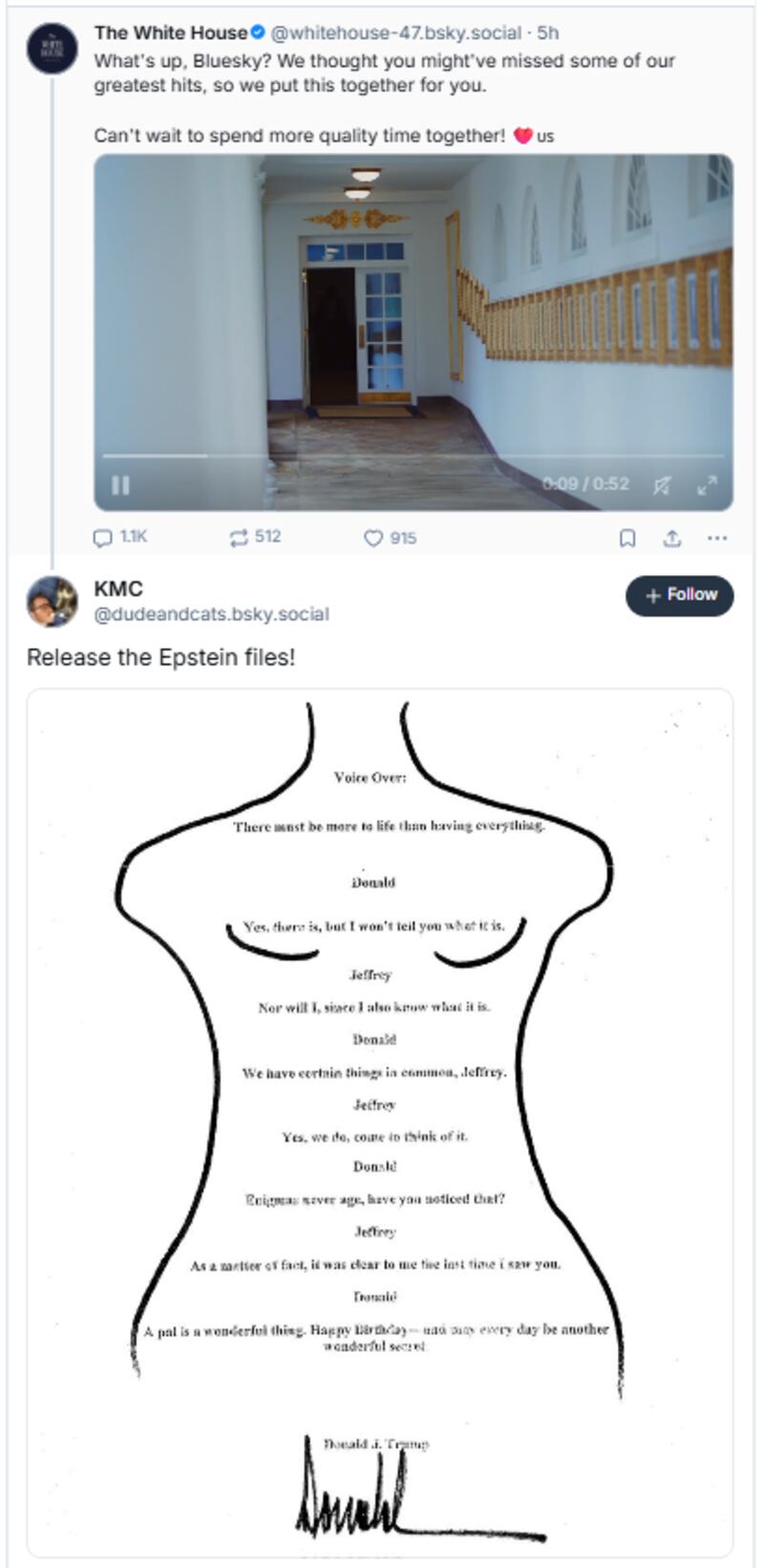 The White House joins social media site Bluesky.