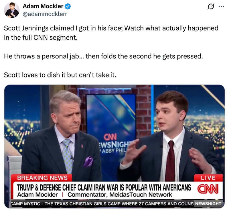 Adam Mockler claps back to Scott Jennings on X.
