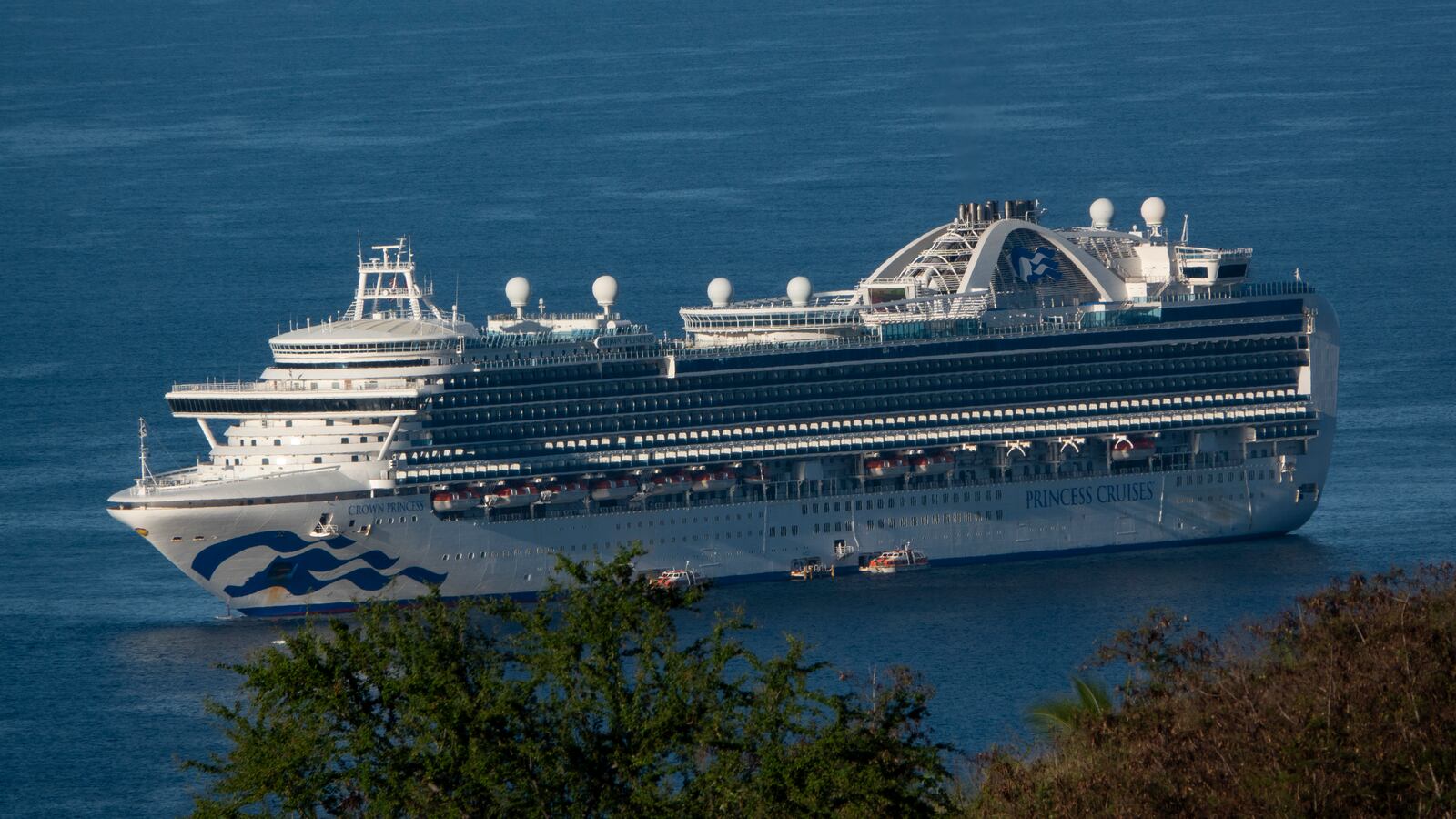The Princess Cruises' Crown Princess cruise ship is anchored in the Pacific Ocean off the coast on January 14, 2024 in Kailua-Kona, Hawaii.