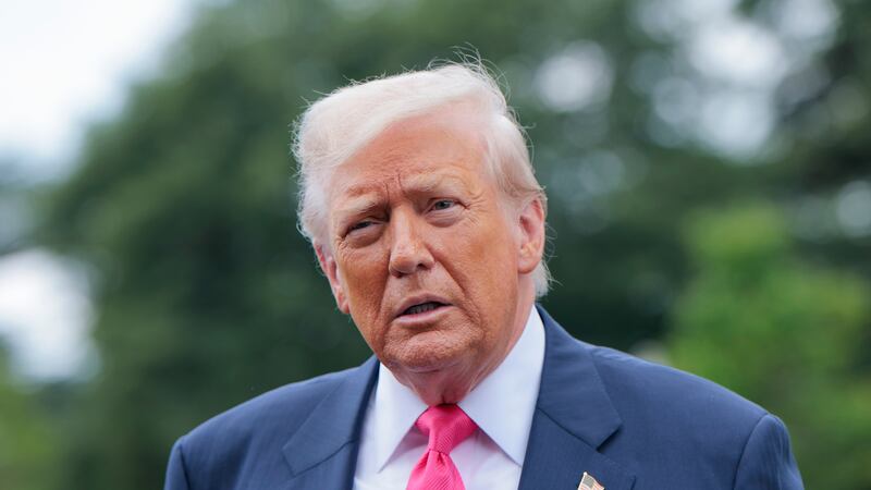 WASHINGTON, DC - JULY 15: U.S. President Donald Trump speaks to the media as he departs the White House on July 15, 2025 in Washington, DC. Trump is traveling to Pittsburgh, Pennsylvania, to speak at an artificial intelligence and energy summit.  (Photo by Anna Moneymaker/Getty Images)