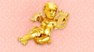 Gold Trump angel falls off the wall