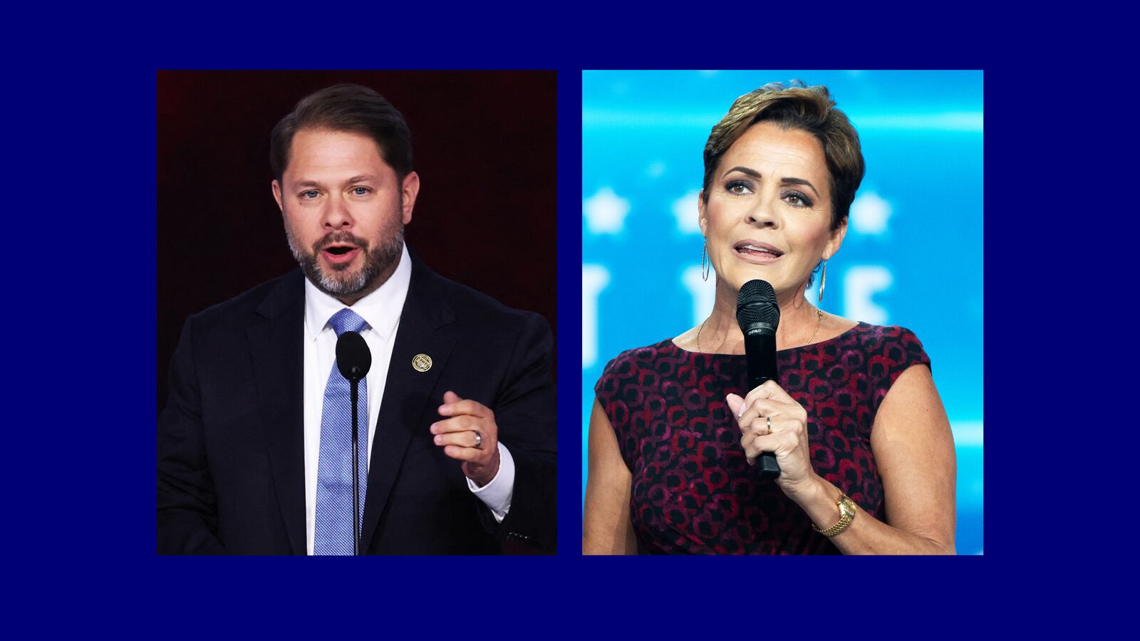 Ruben Gallego (left) Kari Lake (right)