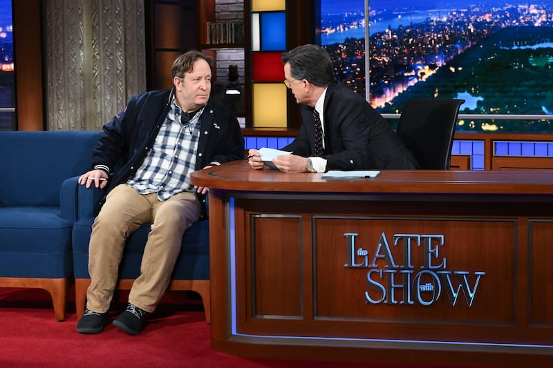 Tom Purcell chats with Stephen Colbert on 'The Late Show.'