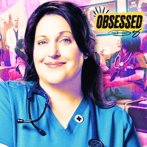 A photo illustration of Allison Tolman on St Denis Medical for Obsessed podcast.