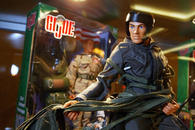 BURLINGAME, CA - JUNE 27:  A G.I. Joe Paratrooper action figure is seen on diplay at the 2003 Hasbro International G.I. Joe Collectors' Convention June 27, 2003 in Burlingame, California. Hundreds of G.I. Joe fans from around the country are attending the convention to buy, sell and trade G.I. Joe and military action figures.  (Photo by Justin Sullivan/Getty Images)