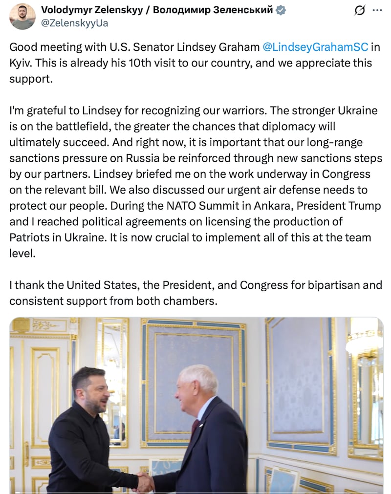 Lindsey Graham meeting with Zelensky on Friday.