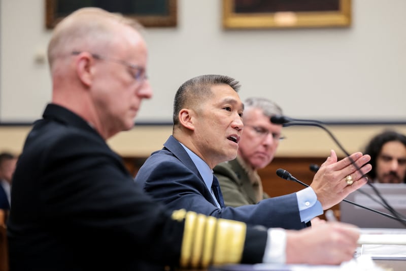 Acting Secretary of the Navy Hung Cao testifies before a House Armed Services Committee hearing on the Department of the Navy's FY2027 budget request, on Capitol Hill in Washington, D.C. on May 14, 2026.